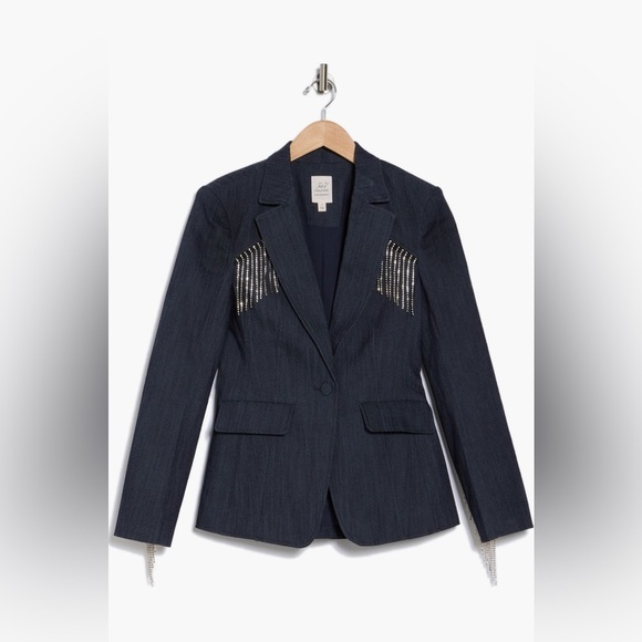CINQ A SEPT SASHA BLAZER DENIM WITH CRYSTAL FRINGE 4 - Picture 1 of 9